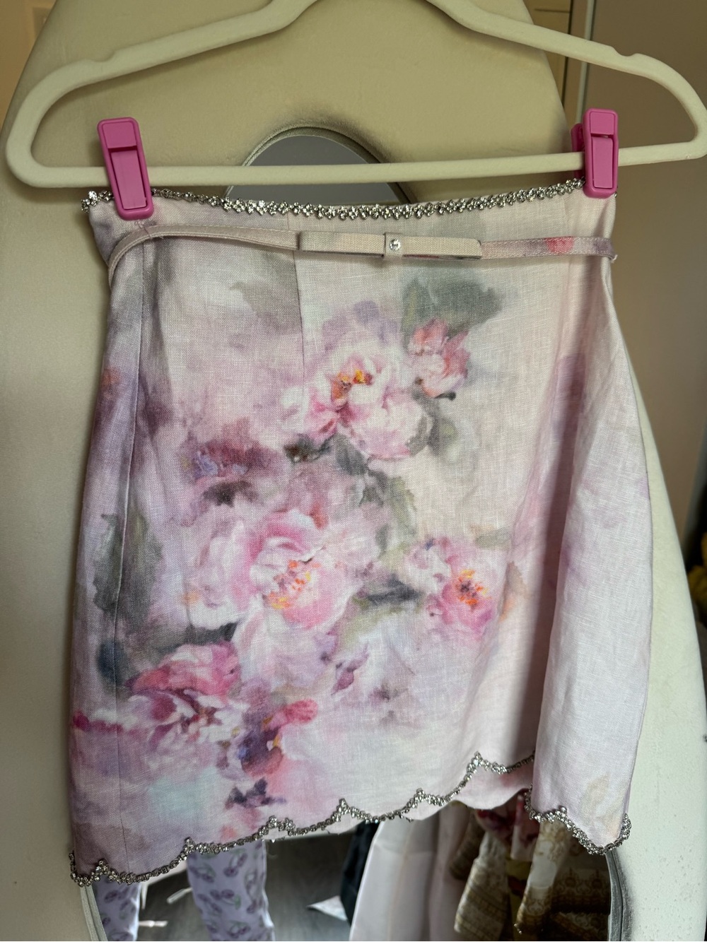Zimmermann Pink Floral Watercolor Scallop Hem Mini Skirt - Picture 2 of 5